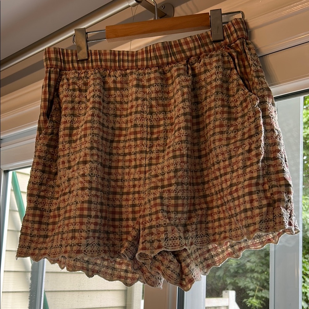 Plaid Lace Trim Women's Shorts & Top Set - Picture 2 of 7